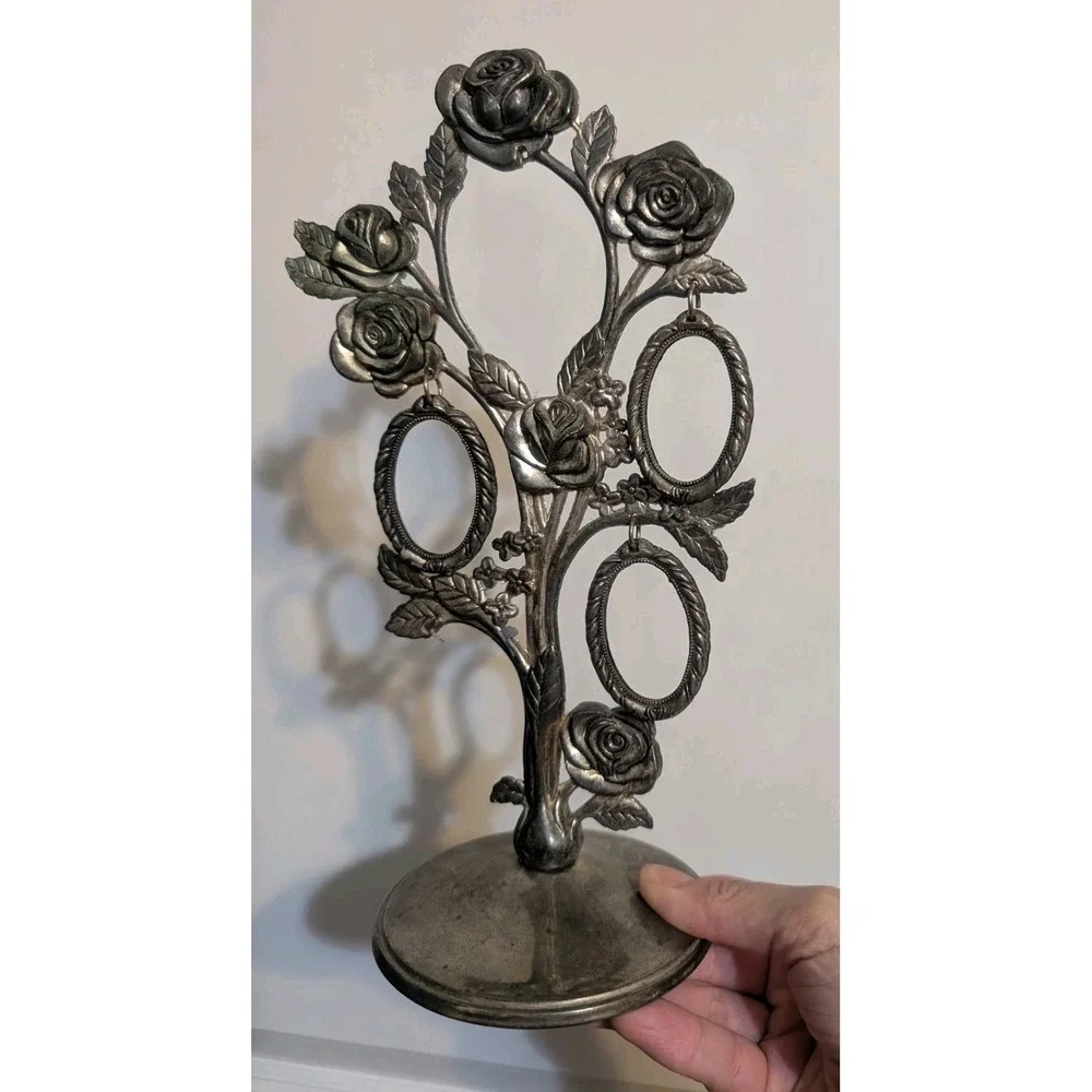 Godinger Silver Art Co. Plated Hanging Picture Frame Tree Roses Flowers Vintage